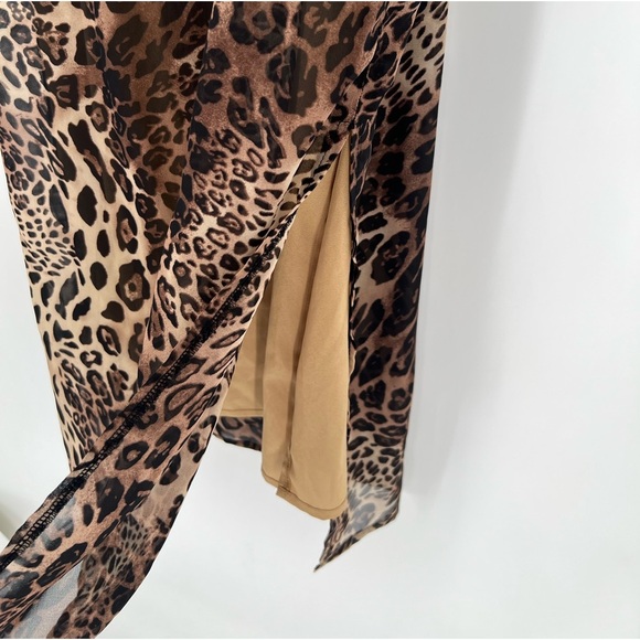 Afternoon Shop Leopard Animal Print Bandeau Side Slits Slip Midi Slinky Dress - Picture 11 of 11